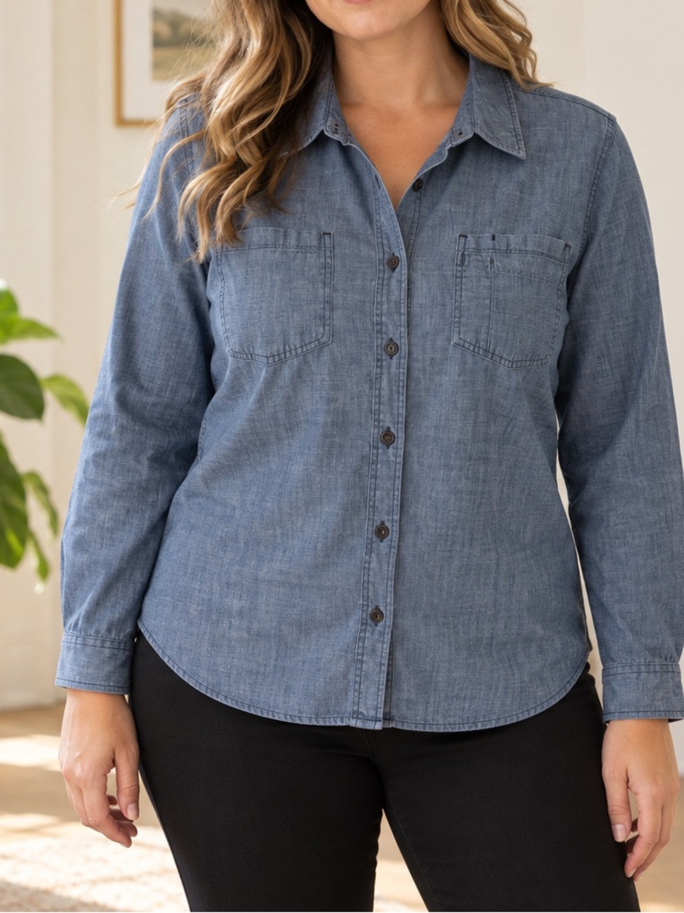 Carhartt Women's Chambray Button-Down Shirt in Blue